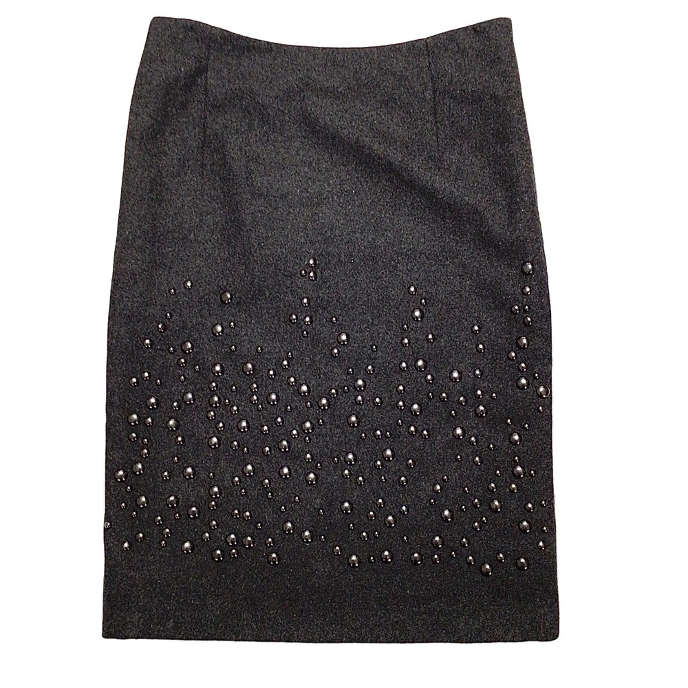 Carlisle Cashmere Blend Studded Pencil Skirt Size 0 Charcoal Gray Embellished